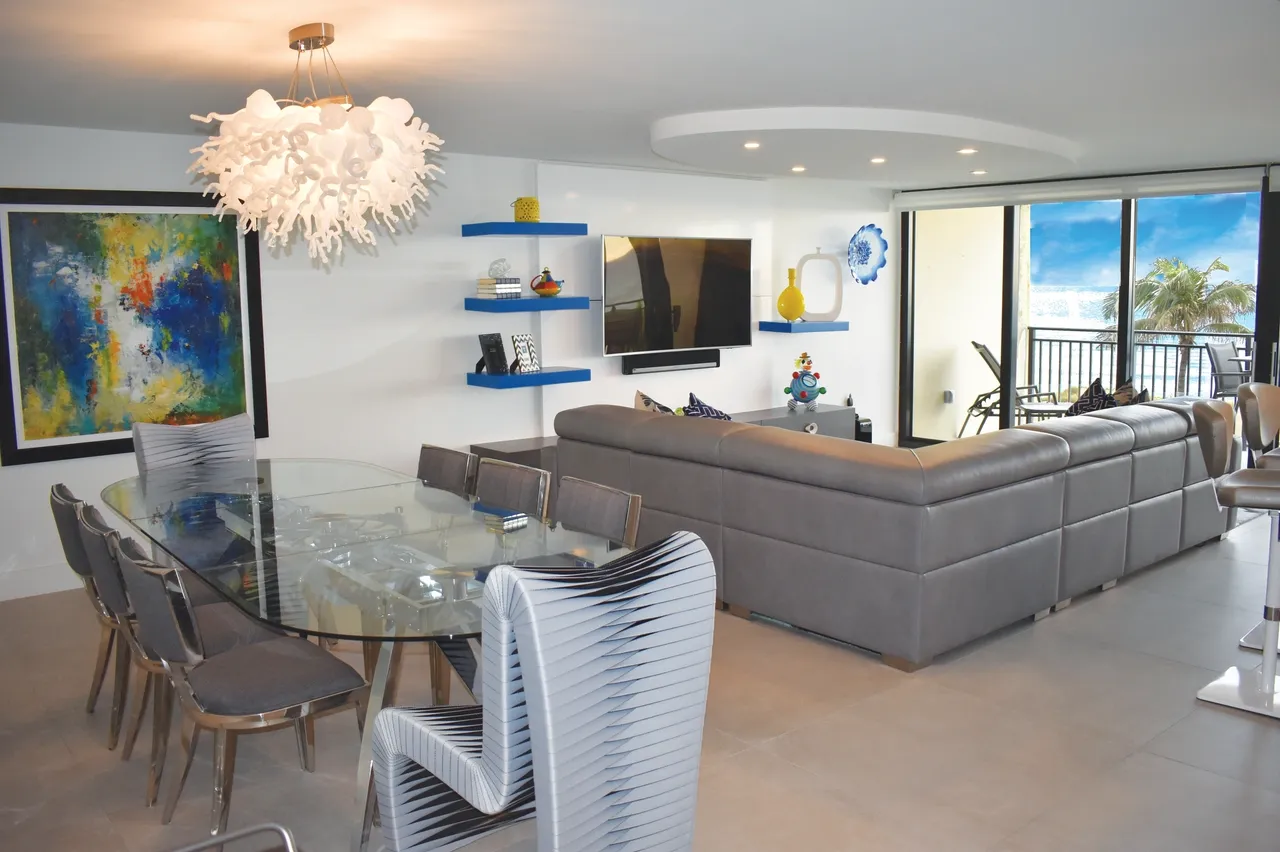 Modern living room with ocean view
