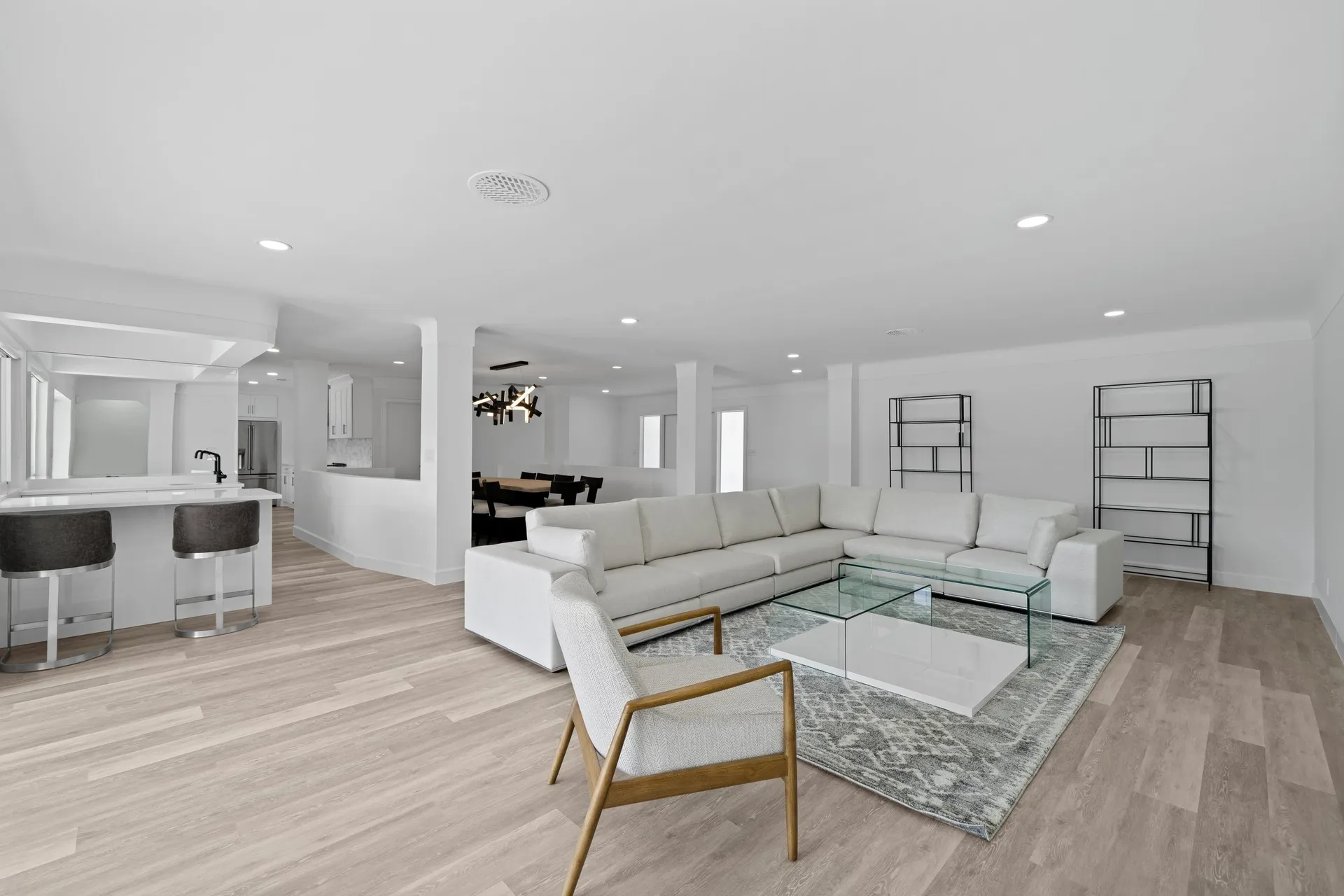 Modern living room with white furniture
